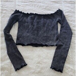 Aeropostale Black Seamless Ribbed Long Sleeve Cropped Top Size XS